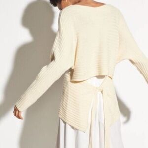 Vince Tie Back Wool Cashmere Ribbed Sweater Creamy Yellow Size S